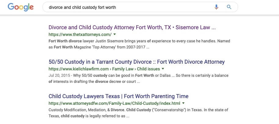 google search for divorce and child custody fort worth