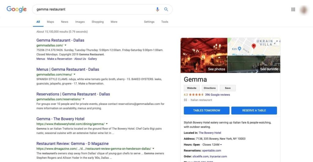 google search for gemma restaurant