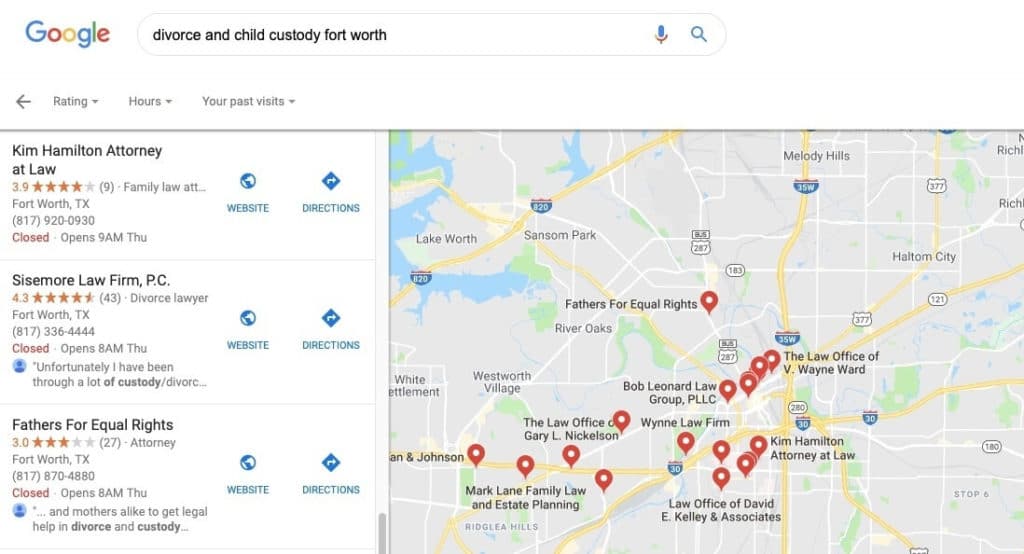 google map search for divorce and child custody fort worth