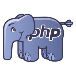 A graphic of a cute, slightly smiling blue elephant with the simple php logo on his side.