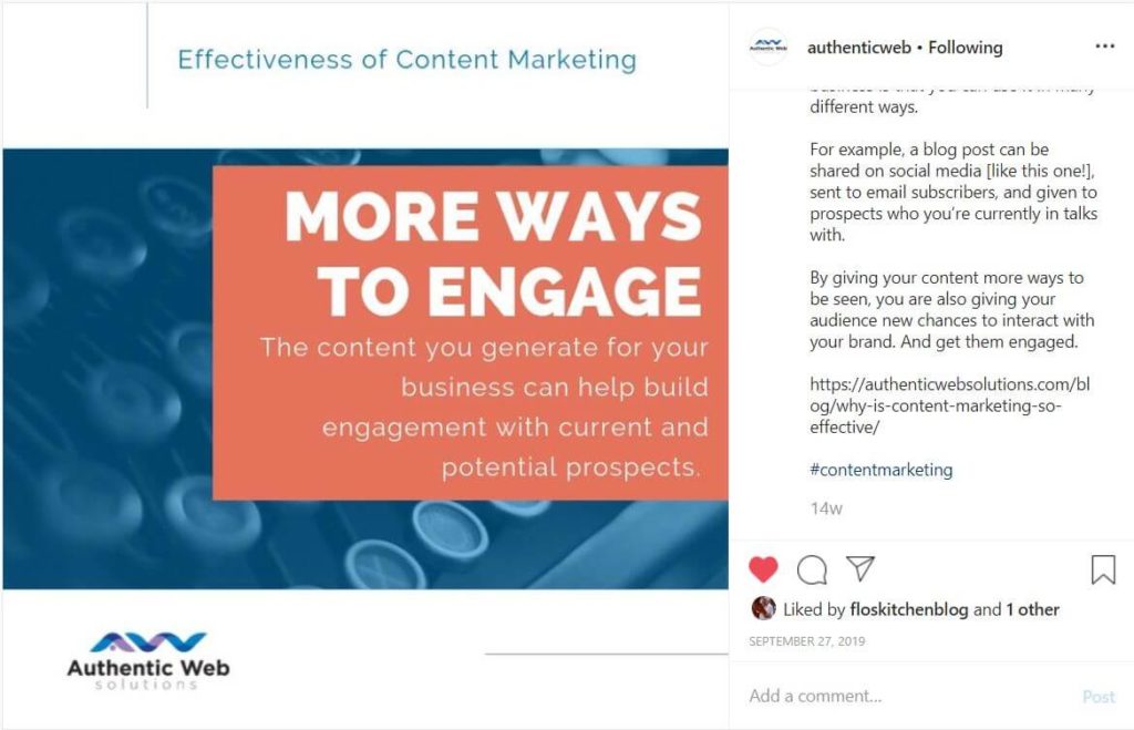 Effectiveness of Content Marketing Instagram Screenshot